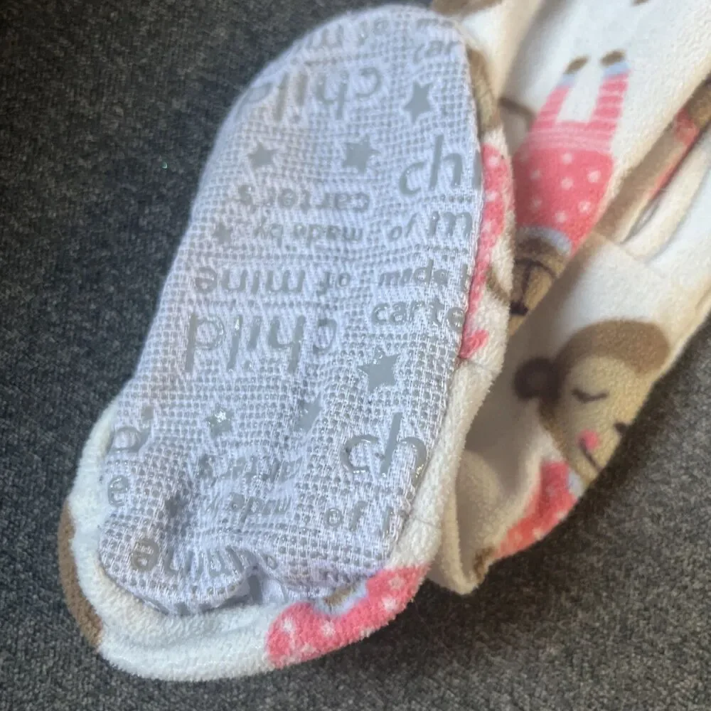 Carters Super Comfy Fleece 24 Months One Piece Pajamas‎ White Pink Monkey Feet